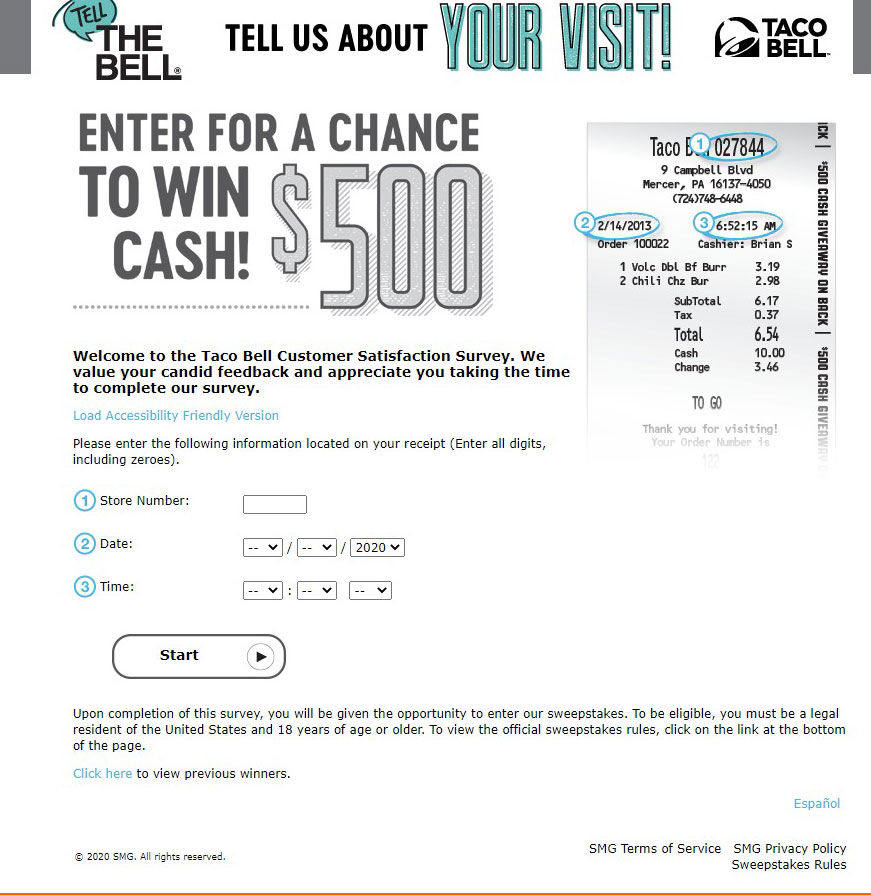 Taco Bell Survey official page
