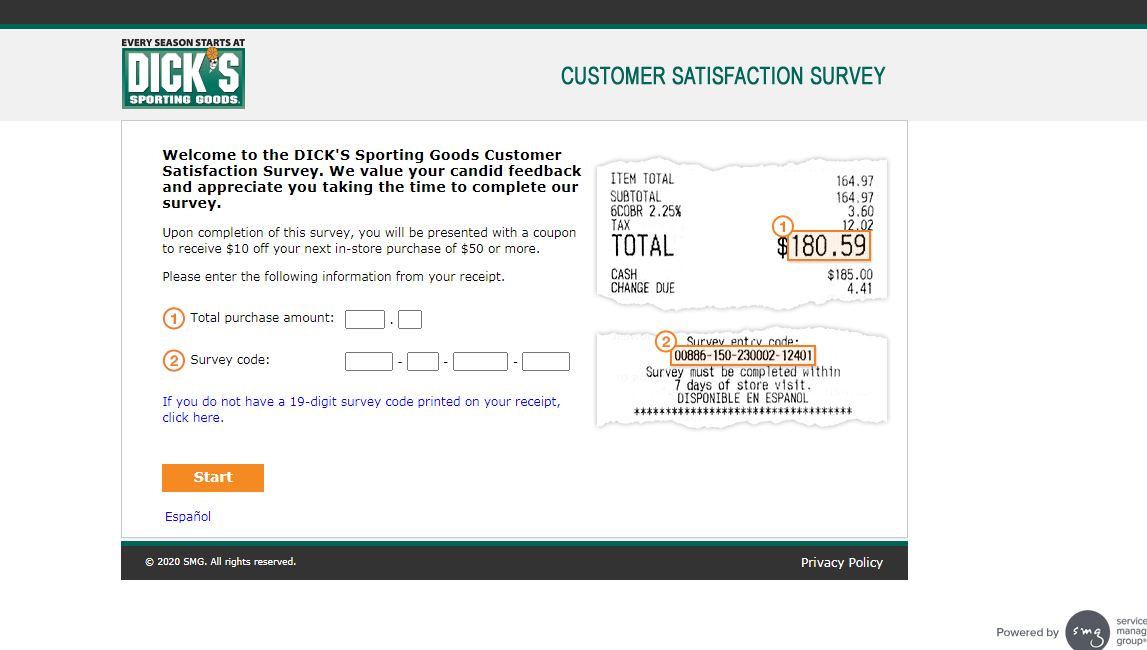 dickssportinggoods Survey official website page